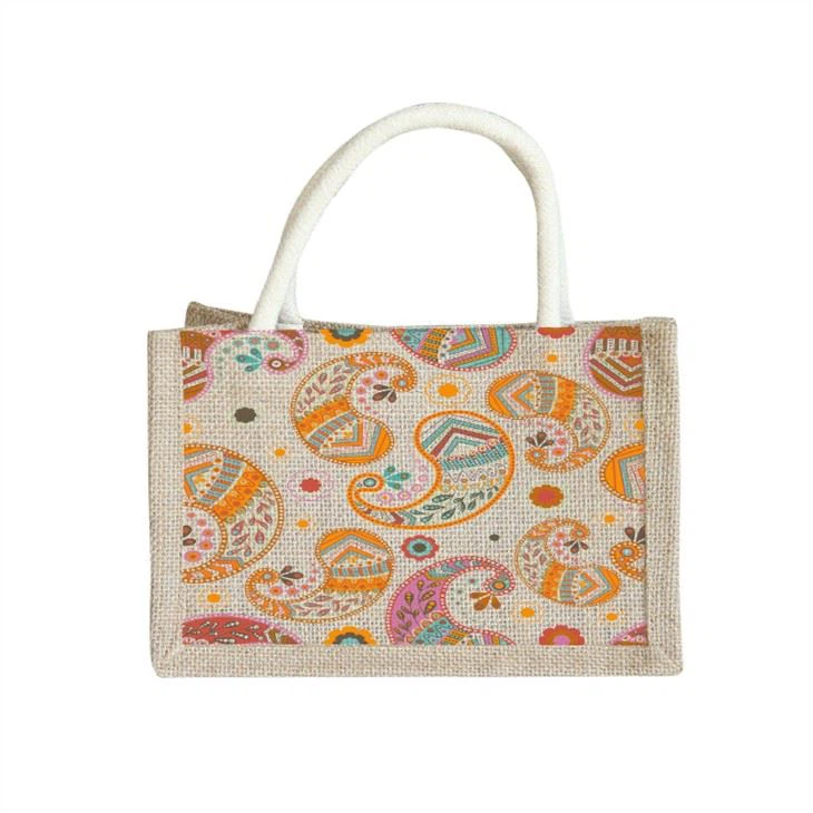 Stylish Hand Printed Jute Bag