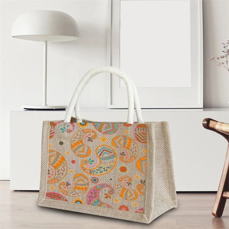 Stylish Hand Printed Jute Bag