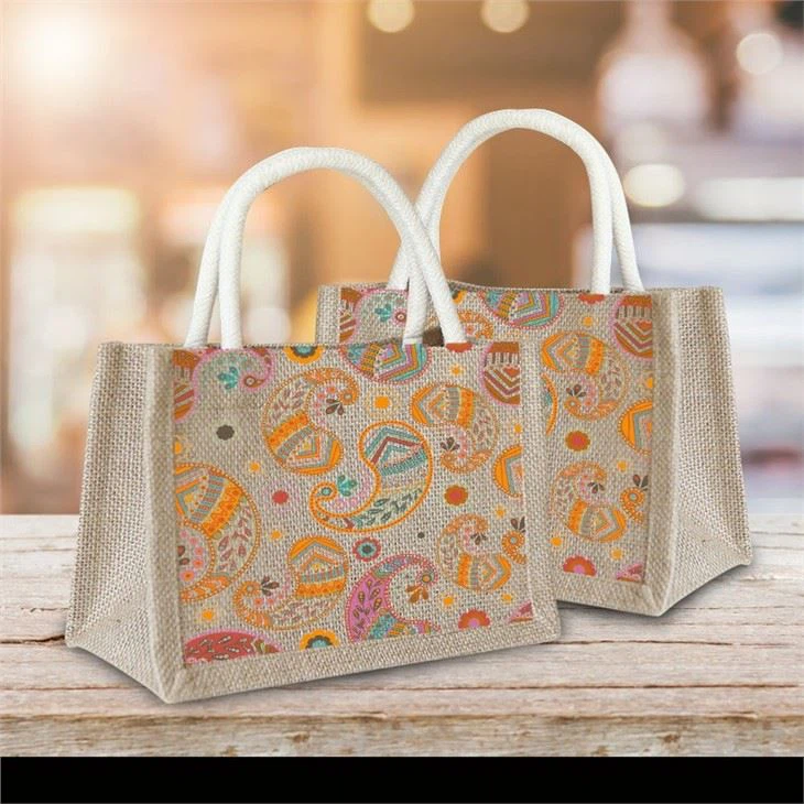 Stylish Hand Printed Jute Bag